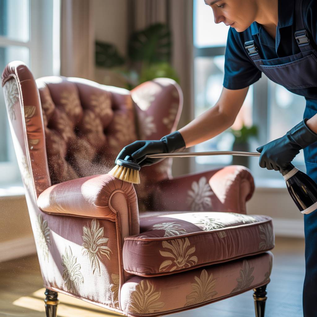 Technician cleaning sofa in Delhi